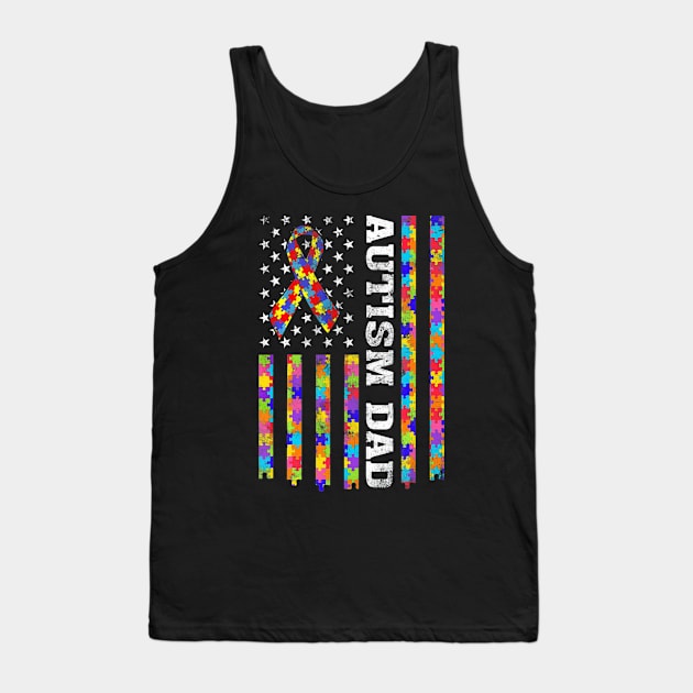 Autism Awareness Proud Autism Dad Vintage US Flag Tank Top by mlleradrian